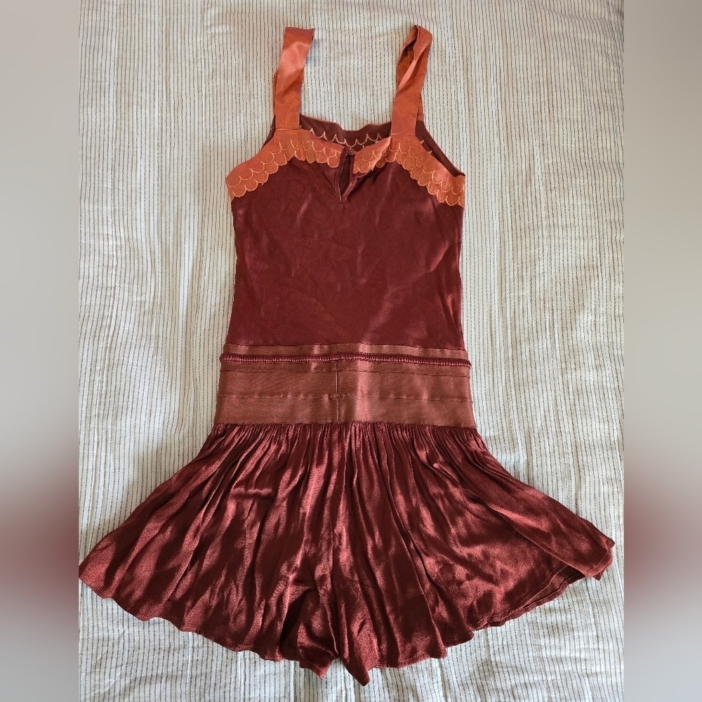 FLANNEL Australia Satin Drop Waist Romper Size 2 (US 6-8) Rust Colored MSRP $480 - Picture 4 of 10